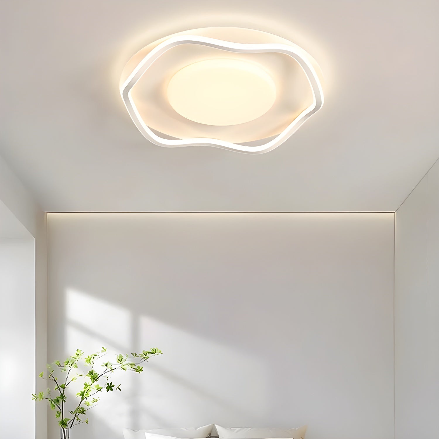 White Modern Circle Flush Mount Ceiling Light with Plastic Shade for Residential Use