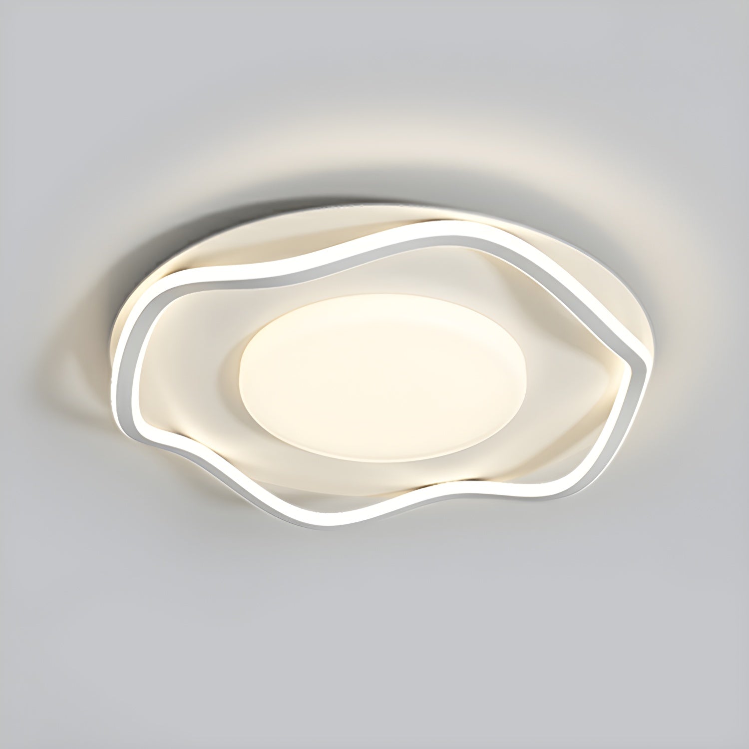 White Modern Circle Flush Mount Ceiling Light with Plastic Shade for Residential Use