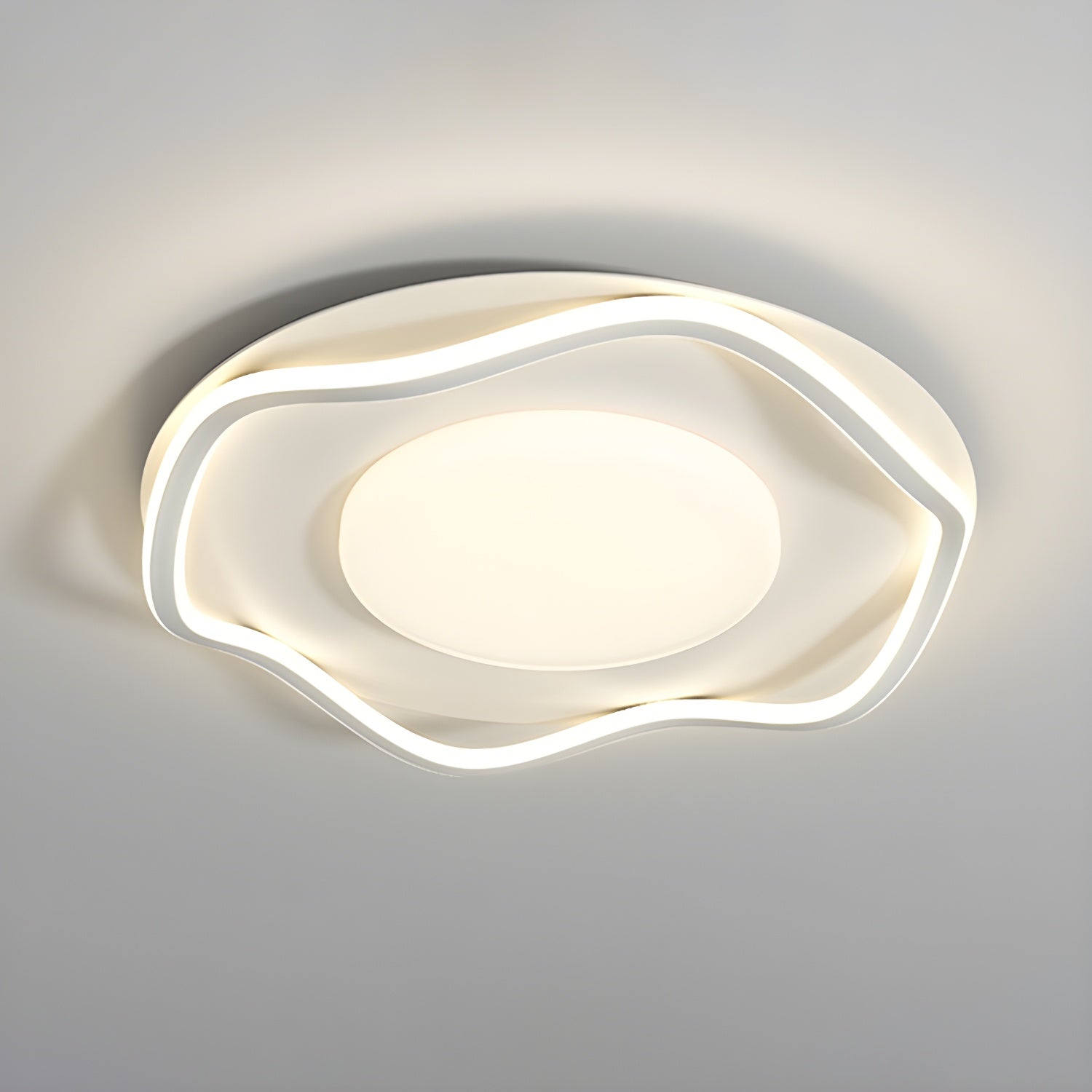 White Modern Circle Flush Mount Ceiling Light with Plastic Shade for Residential Use