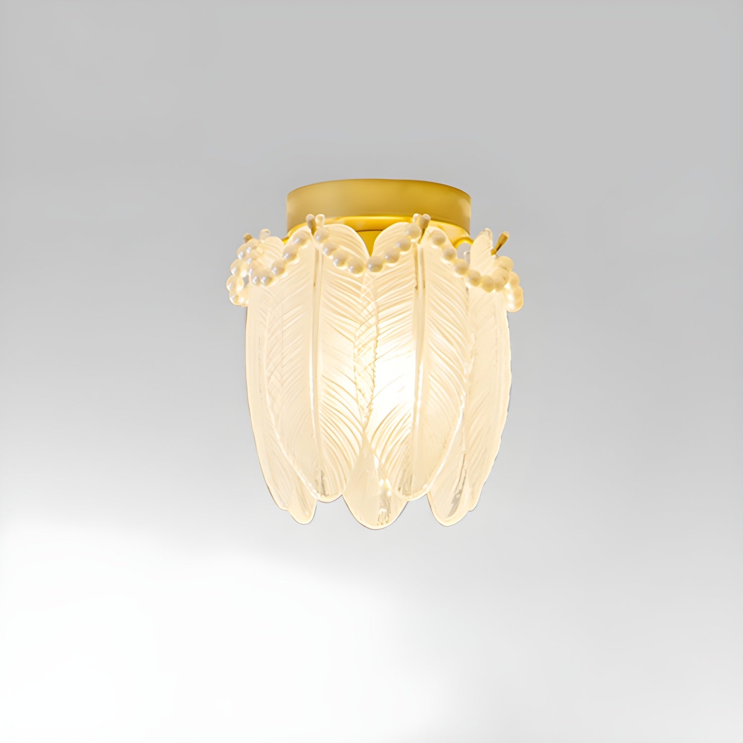 Modern Geometric 1-Light Gold Semi-Flush Ceiling Light with Frosted Glass Shade