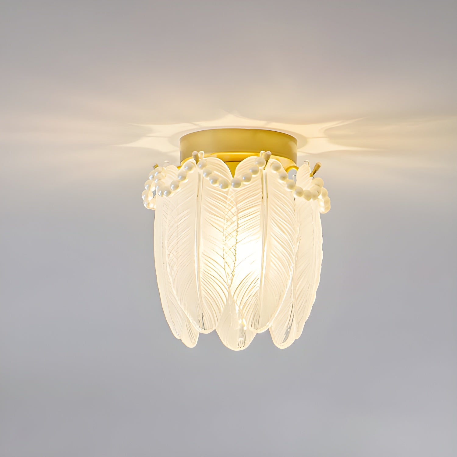 Modern Geometric 1-Light Gold Semi-Flush Ceiling Light with Frosted Glass Shade