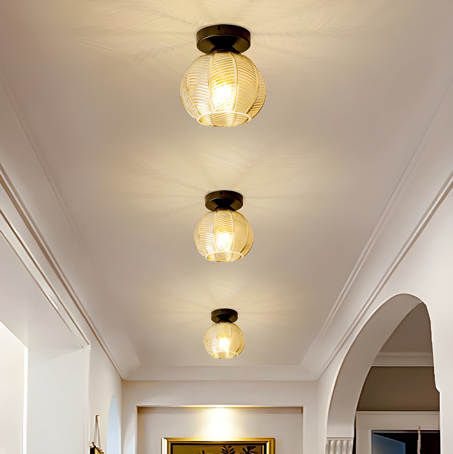 Modern Black Globe Flush Mount Ceiling Light with Glass Shade