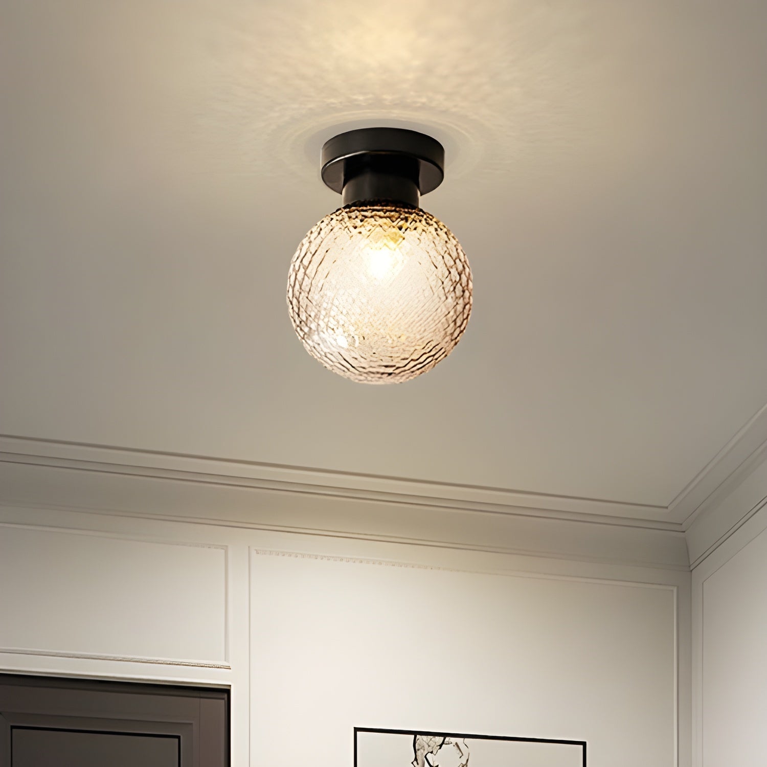 Modern Black Globe Flush Mount Ceiling Light with Glass Shade