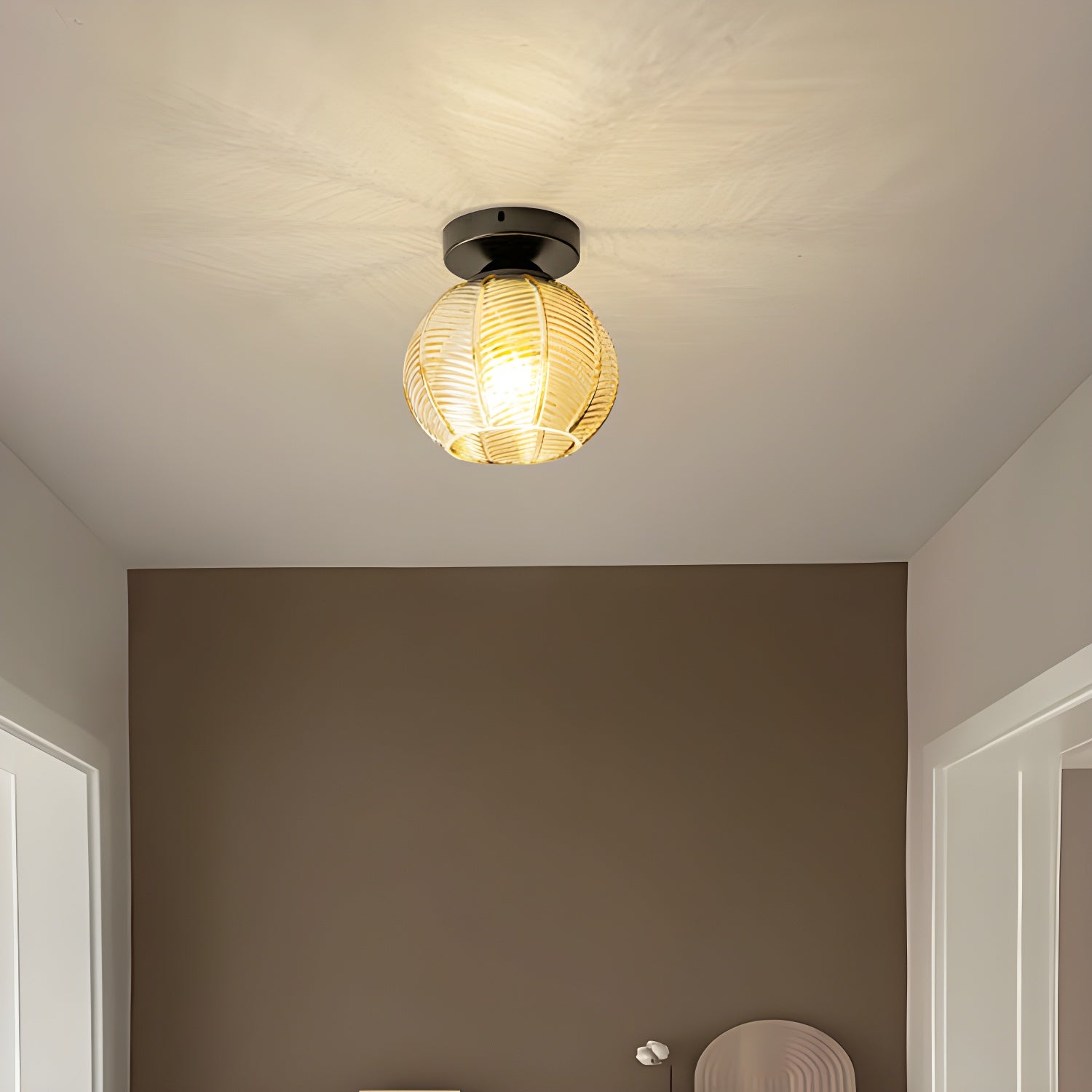 Modern Black Globe Flush Mount Ceiling Light with Glass Shade