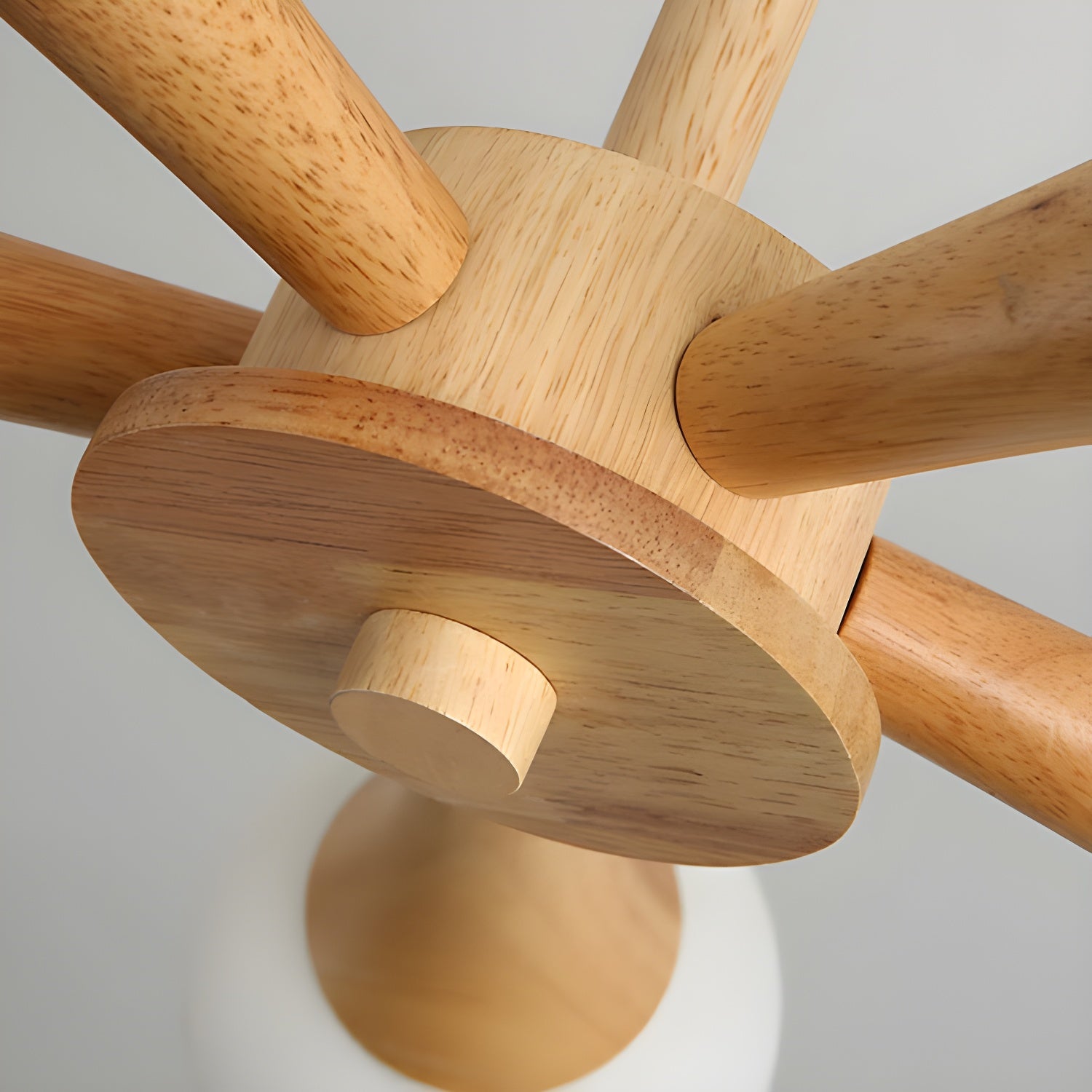 Modern Natural Wood Globe Semi-Flush Mount Ceiling Light with White Glass Shade