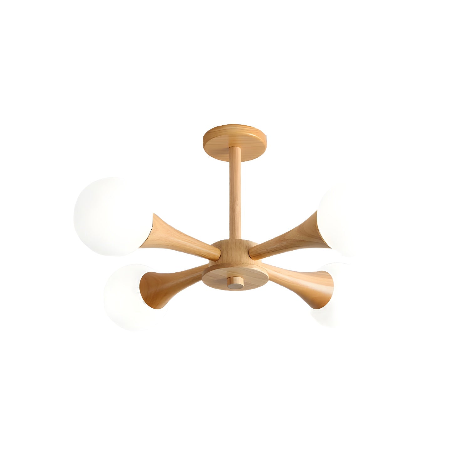 Modern Natural Wood Globe Semi-Flush Mount Ceiling Light with White Glass Shade