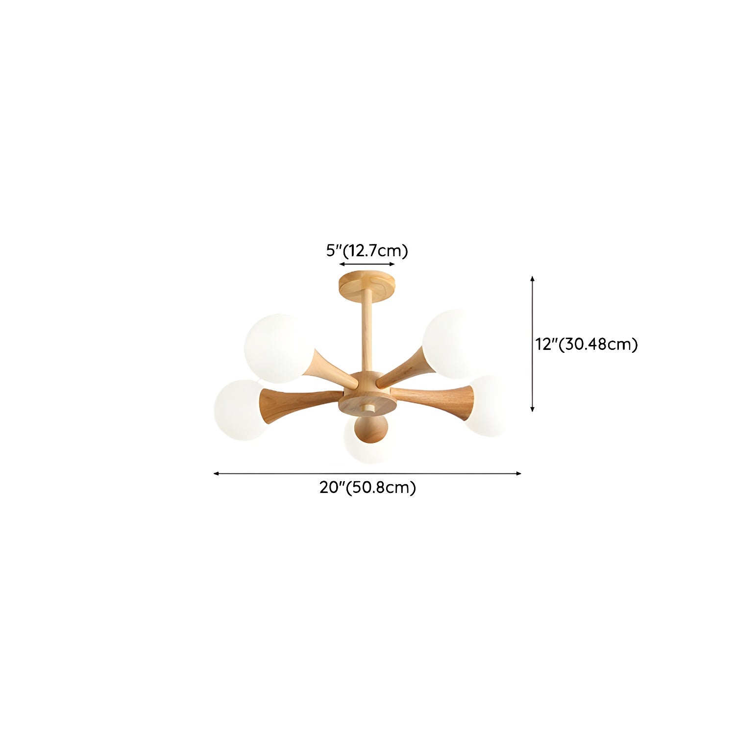 Modern Natural Wood Globe Semi-Flush Mount Ceiling Light with White Glass Shade