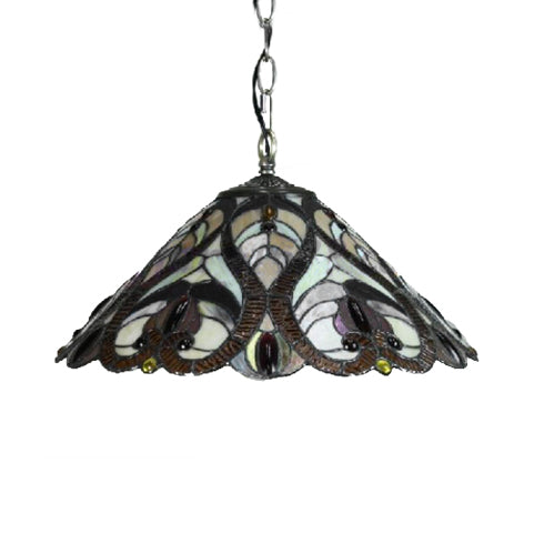 1 Light Cone Suspension Light Victorian Style Art Glass Hanging Ceiling Light in Brown and White Clearhalo 'Ceiling Lights' 'Chandeliers' 'Industrial' 'Middle Century Pendants' 'Pendant Lights' 'Pendants' 'Tiffany close to ceiling' 'Tiffany Pendants' 'Tiffany' Lighting' 100829