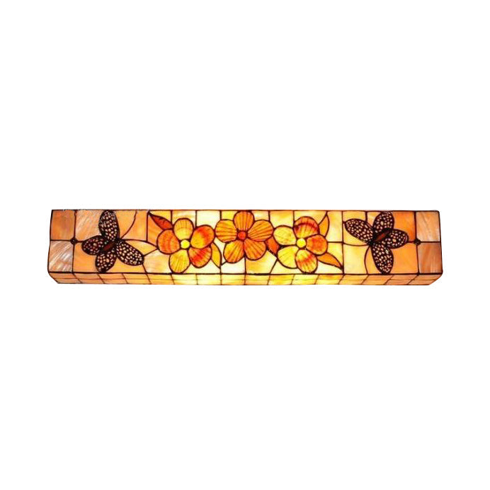 2 Lights Linear Wall Mount Light Rustic Shell Wall Lighting with Flower and Butterfly Clearhalo 'Industrial' 'Middle century wall lights' 'Tiffany wall lights' 'Tiffany' 'Wall Lamps & Sconces' 'Wall Lights' Lighting' 101019
