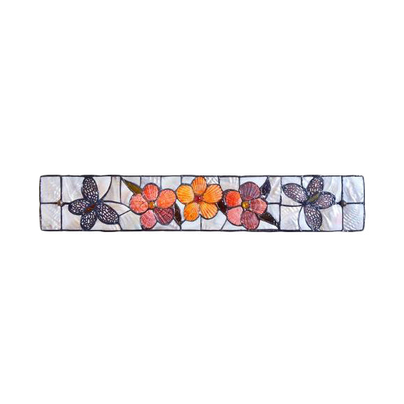 2 Lights Linear Wall Mount Light Rustic Shell Wall Lighting with Flower and Butterfly Clearhalo 'Industrial' 'Middle century wall lights' 'Tiffany wall lights' 'Tiffany' 'Wall Lamps & Sconces' 'Wall Lights' Lighting' 101020