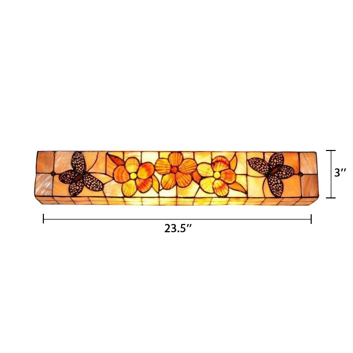 2 Lights Linear Wall Mount Light Rustic Shell Wall Lighting with Flower and Butterfly Clearhalo 'Industrial' 'Middle century wall lights' 'Tiffany wall lights' 'Tiffany' 'Wall Lamps & Sconces' 'Wall Lights' Lighting' 101021