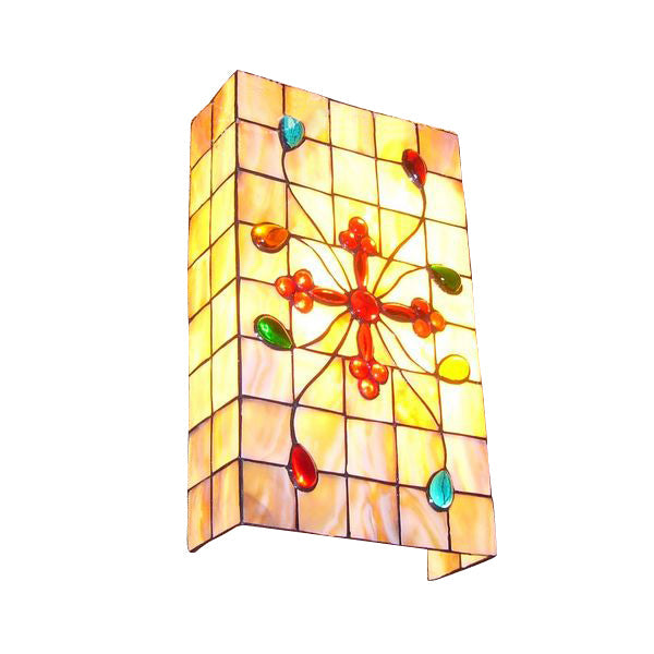 2 Heads Rectangle Wall Lighting with Bead Tiffany Style Handmade Shell Wall Mount Light Clearhalo 'Industrial' 'Middle century wall lights' 'Tiffany wall lights' 'Tiffany' 'Wall Lamps & Sconces' 'Wall Lights' Lighting' 101023