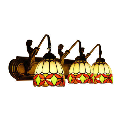 Bowl Living Room Wall Mounted Light Frosted Glass 3 Lights Tiffany Sconce Light Fixture in Beige Clearhalo 'Industrial' 'Middle century wall lights' 'Tiffany wall lights' 'Tiffany' 'Wall Lamps & Sconces' 'Wall Lights' Lighting' 101579