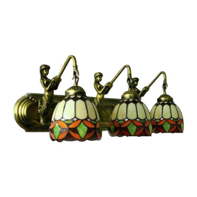 Bowl Living Room Wall Mounted Light Frosted Glass 3 Lights Tiffany Sconce Light Fixture in Beige Clearhalo 'Industrial' 'Middle century wall lights' 'Tiffany wall lights' 'Tiffany' 'Wall Lamps & Sconces' 'Wall Lights' Lighting' 101580