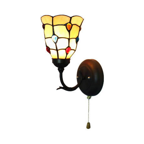 Stained Glass Peacock Wall Light with Colorful Bead Hallway 1 Light Tiffany Sconce Light in Beige Clearhalo 'Industrial' 'Middle century wall lights' 'Tiffany wall lights' 'Tiffany' 'Wall Lamps & Sconces' 'Wall Lights' Lighting' 102007