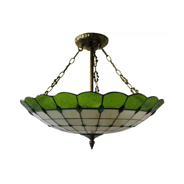 Bedroom Ceiling Light Glass, 4-Light Domed Semi Flush Mount Lighting in Antique Copper Tiffany Style, 8" High x 19.5" in Diameter Clearhalo 'Ceiling Lights' 'Close To Ceiling Lights' 'Close to ceiling' 'Glass shade' 'Glass' 'Semi-flushmount' 'Tiffany close to ceiling' 'Tiffany' Lighting' 10209