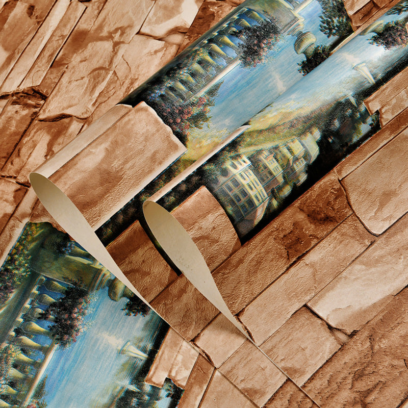 Stacked Brickwork Wallpaper Roll for Accent Wall, Neutral Color, 31'L x 20.5"W, Non-Pasted Clearhalo 'Industrial wall decor' 'Industrial' 'Wallpaper' Wall Decor' 1025953