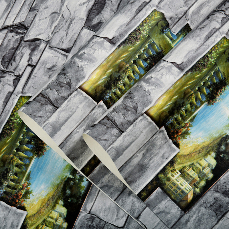 Stacked Brickwork Wallpaper Roll for Accent Wall, Neutral Color, 31'L x 20.5"W, Non-Pasted Clearhalo 'Industrial wall decor' 'Industrial' 'Wallpaper' Wall Decor' 1025959