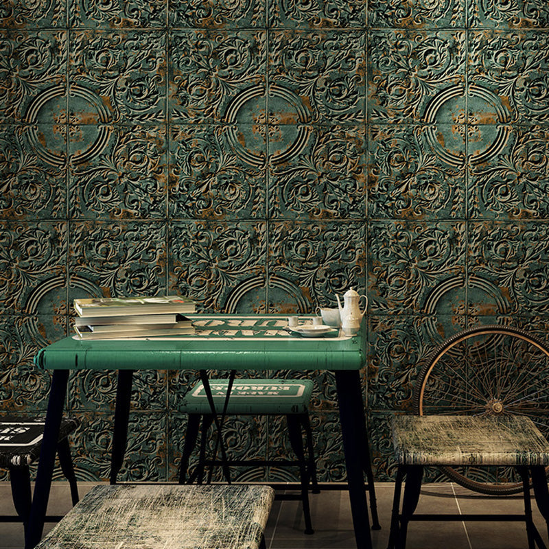 3D Print Metallic Carving Wallpaper for Theme Restaurant Decoration in Neutral Color, 33' by 20.5" Clearhalo 'Industrial wall decor' 'Industrial' 'Wallpaper' Wall Decor' 1026053