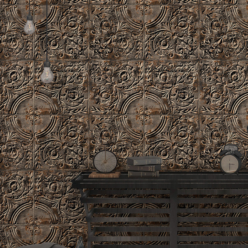 3D Print Metallic Carving Wallpaper for Theme Restaurant Decoration in Neutral Color, 33' by 20.5" Clearhalo 'Industrial wall decor' 'Industrial' 'Wallpaper' Wall Decor' 1026056