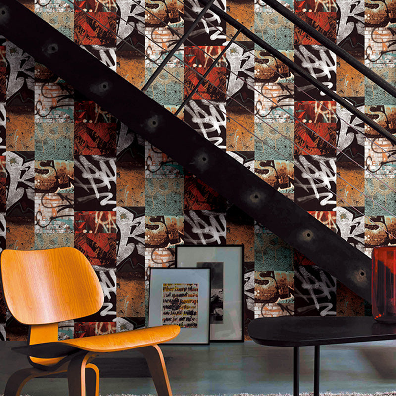 Stain-Resistant Graffiti Wallpaper Roll Plaster Industrial Wall Covering for Bar Decoration Orange Red Clearhalo 'Industrial wall decor' 'Industrial' 'Wallpaper' Wall Decor' 1026073