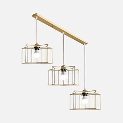 Industrial Stylish Star Pendant Light 3 Lights Iron Hanging Lamp with Cage Shade in Gold Finish for Hallway Gold Clearhalo 'Ceiling Lights' 'Modern Pendants' 'Modern' 'Pendant Lights' 'Pendants' Lighting' 102981