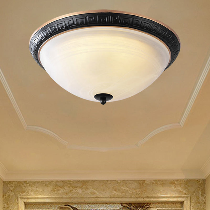 Black Bowl Shape Flush Mount Lamp Classic Milky Glass 12.5"/16" Wide 3 Lights Study Room Ceiling Fixture Clearhalo 'Ceiling Lights' 'Close To Ceiling Lights' 'Close to ceiling' 'Flush mount' Lighting' 1030411