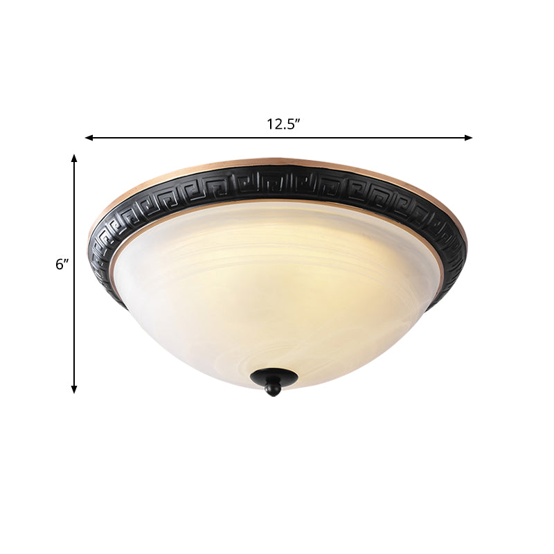 Black Bowl Shape Flush Mount Lamp Classic Milky Glass 12.5"/16" Wide 3 Lights Study Room Ceiling Fixture Clearhalo 'Ceiling Lights' 'Close To Ceiling Lights' 'Close to ceiling' 'Flush mount' Lighting' 1030413