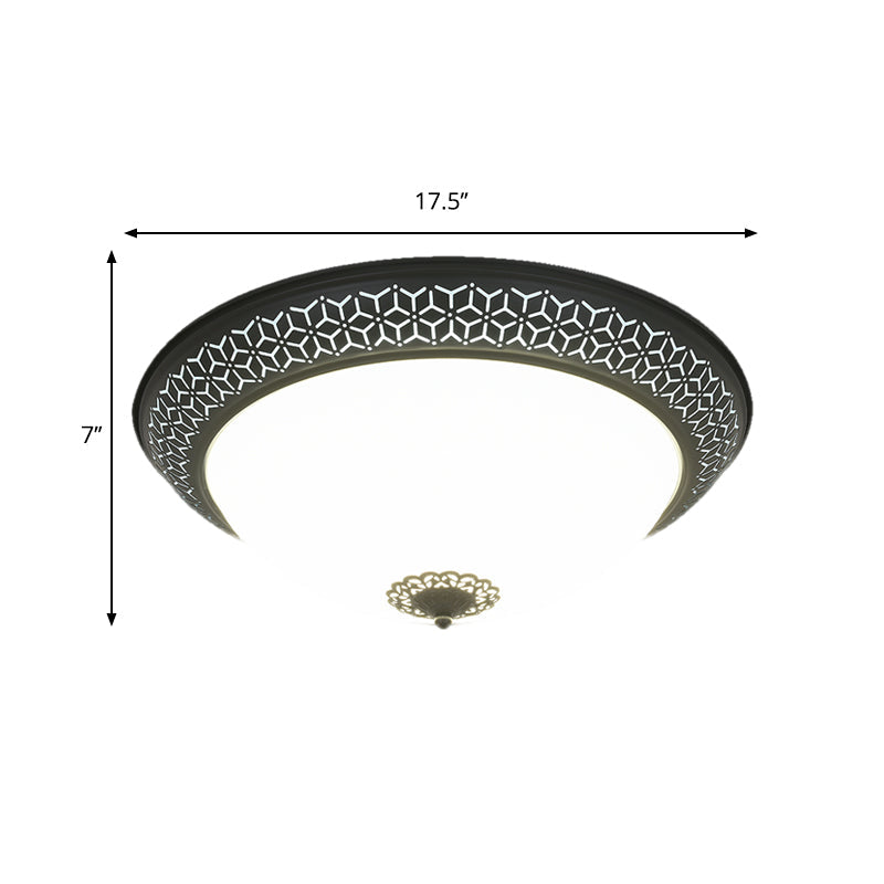 LED Semi-Globe Ceiling Lighting Minimalism Black Opaline Glass Flush Mount with Floral Finial for Bedroom Clearhalo 'Ceiling Lights' 'Close To Ceiling Lights' 'Close to ceiling' 'Flush mount' Lighting' 1030418