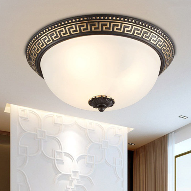 Traditional Taper Flush Mount Lamp 2/3/4-Head Opaline Glass Ceiling Fixture in Black and Gold for Corridor, 12"/14"/18.5" W Black-Gold Clearhalo 'Ceiling Lights' 'Close To Ceiling Lights' 'Close to ceiling' 'Flush mount' Lighting' 1030419
