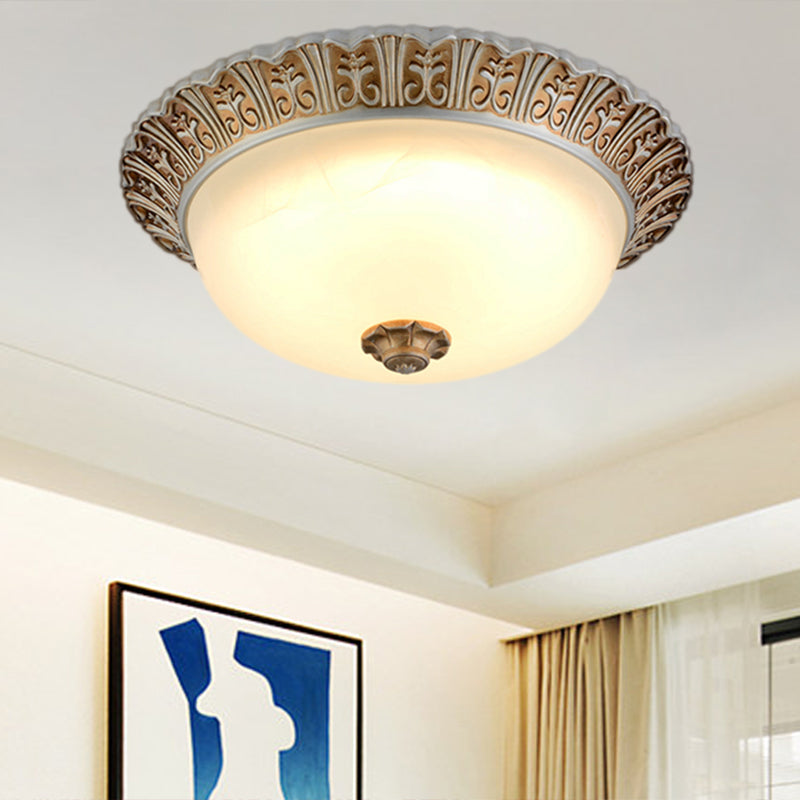 10.5"/12.5" W LED Opal Glossy Glass Ceiling Flush Traditional Khaki Dome Living Room Flush Mount Lighting Khaki Clearhalo 'Ceiling Lights' 'Close To Ceiling Lights' 'Close to ceiling' 'Flush mount' Lighting' 1030471