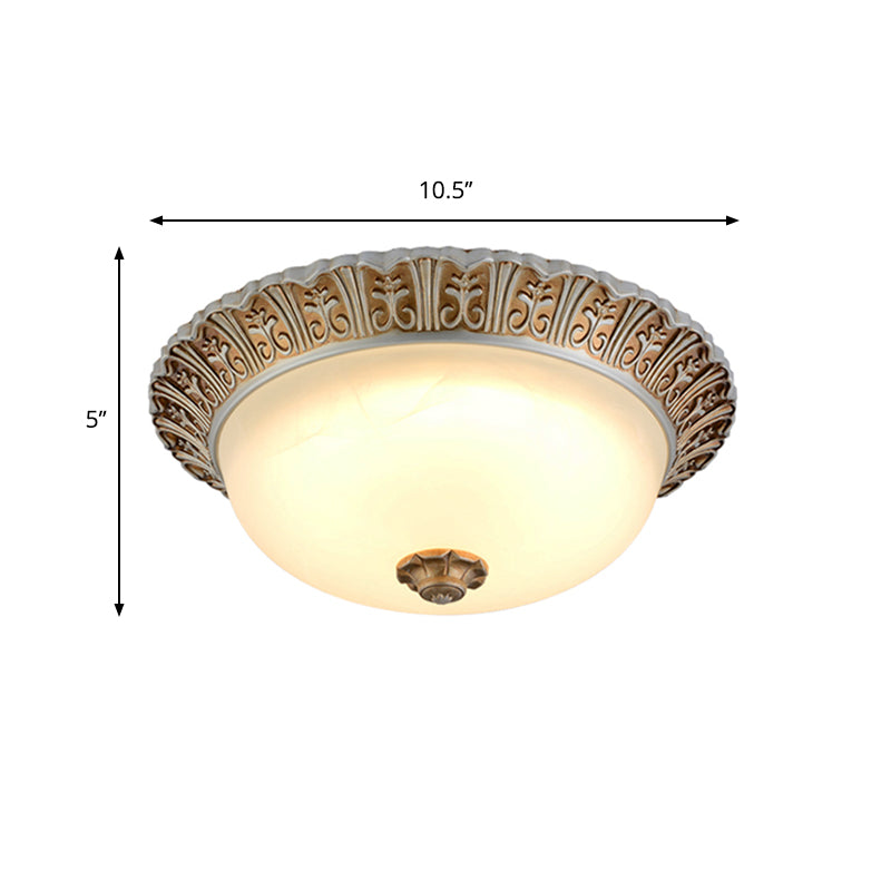 10.5"/12.5" W LED Opal Glossy Glass Ceiling Flush Traditional Khaki Dome Living Room Flush Mount Lighting Clearhalo 'Ceiling Lights' 'Close To Ceiling Lights' 'Close to ceiling' 'Flush mount' Lighting' 1030474