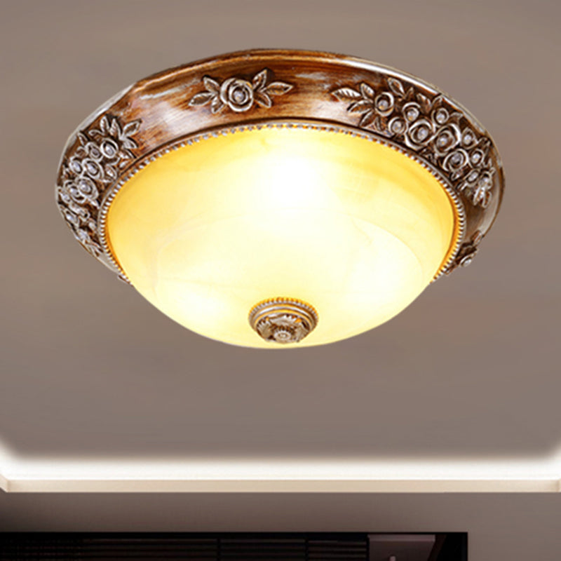 Minimalism Semi-Globe Flush Mount Lamp 12"/16"/19.5" W 2/3 Bulbs Resin Ceiling Fixture in Sepia for Balcony Tan Clearhalo 'Ceiling Lights' 'Close To Ceiling Lights' 'Close to ceiling' 'Flush mount' Lighting' 1030488