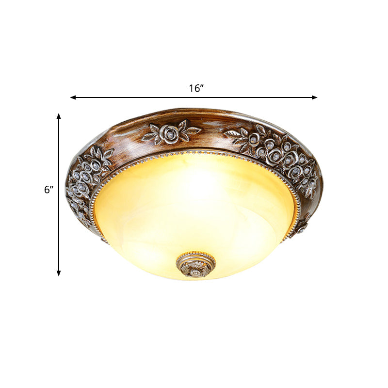 Minimalism Semi-Globe Flush Mount Lamp 12"/16"/19.5" W 2/3 Bulbs Resin Ceiling Fixture in Sepia for Balcony Clearhalo 'Ceiling Lights' 'Close To Ceiling Lights' 'Close to ceiling' 'Flush mount' Lighting' 1030492