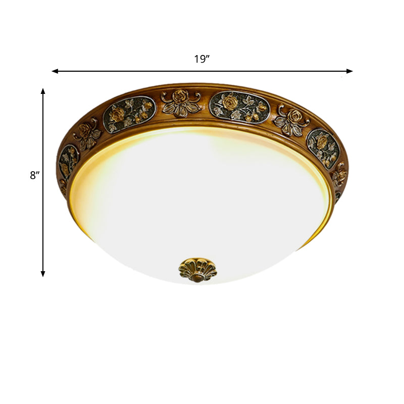 3-Head Bowl Flush Mount Lighting Traditional Wood Resin Ceiling Light for Hallway, 12"/15"/19" Wide Clearhalo 'Ceiling Lights' 'Close To Ceiling Lights' 'Close to ceiling' 'Flush mount' Lighting' 1030504