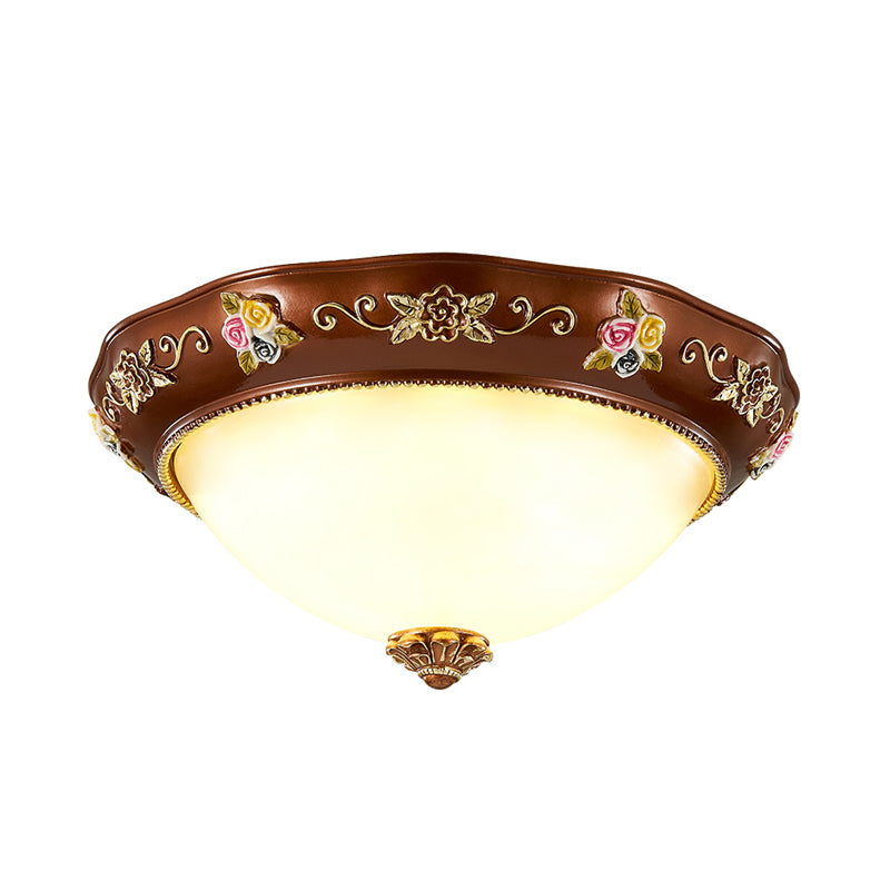 Tapered Bedroom Flush Mount Lamp Vintage Resin 3-Light 11"/15"/19" Wide Red Brown Ceiling Fixture Clearhalo 'Ceiling Lights' 'Close To Ceiling Lights' 'Close to ceiling' 'Flush mount' Lighting' 1030511
