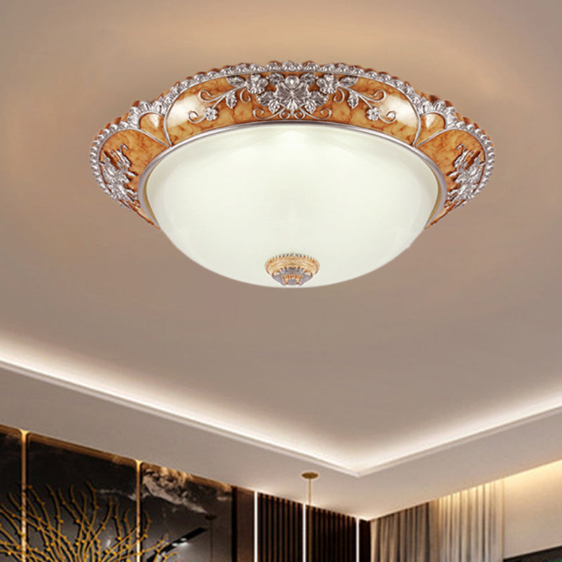 Tan 2 Heads Ceiling Fixture Minimalist Resin Bowl-Like Flush Mount Lighting for Bedroom Tan Clearhalo 'Ceiling Lights' 'Close To Ceiling Lights' 'Close to ceiling' 'Flush mount' Lighting' 1030545