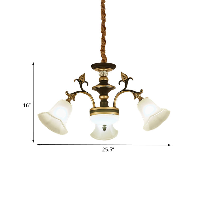 Black-Gold Flower-Like Suspension Lighting Traditional Milky Glass 3/6/8 Heads Dining Room Down Hanging Chandelier Clearhalo 'Ceiling Lights' 'Chandeliers' Lighting' options 1031782