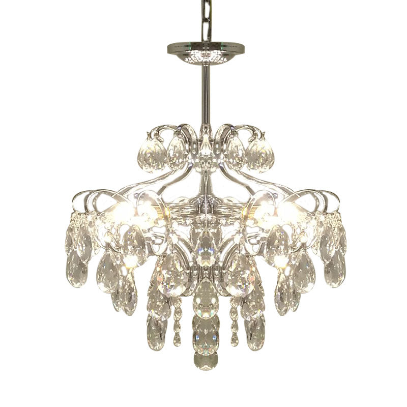 6 Heads Ceiling Suspension Lamp Minimalist Tapered Prismatic Optical Crystal Pendant Chandelier in Chrome Clearhalo 'Ceiling Lights' 'Chandeliers' 'Modern Chandeliers' 'Modern' Lighting' 1031890