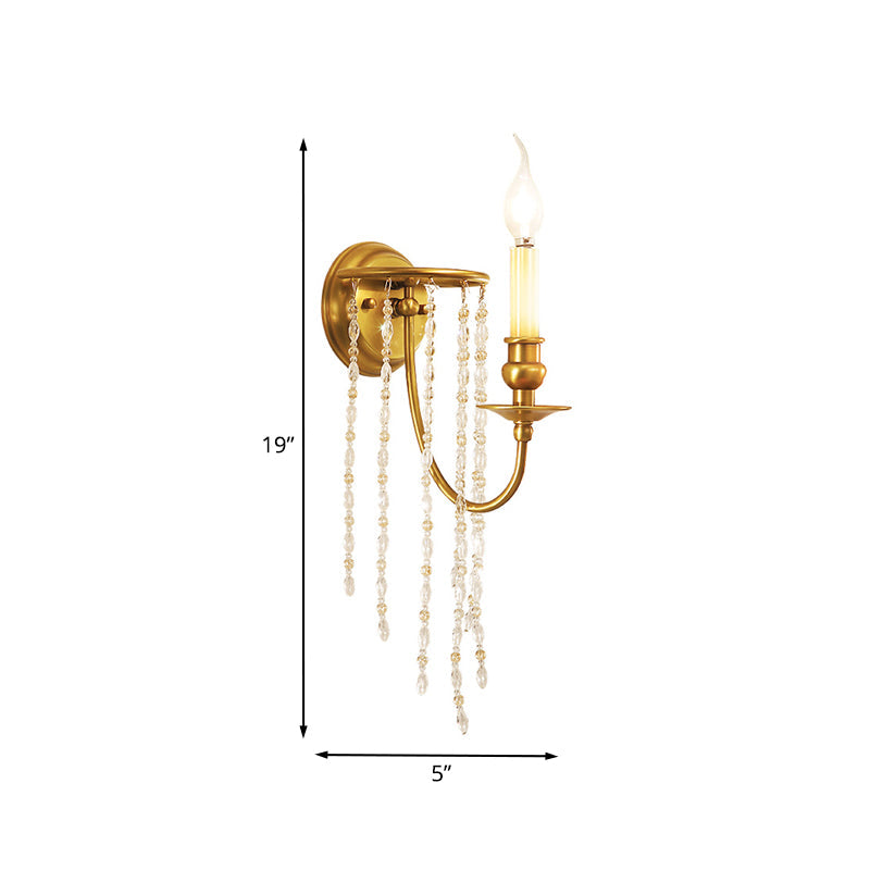 Crystal Chain Gold Sconce Light Fixture Candlestick 1 Head Simple Wall Mount Light Clearhalo 'Modern wall lights' 'Modern' 'Wall Lamps & Sconces' 'Wall Lights' Lighting' 1031931