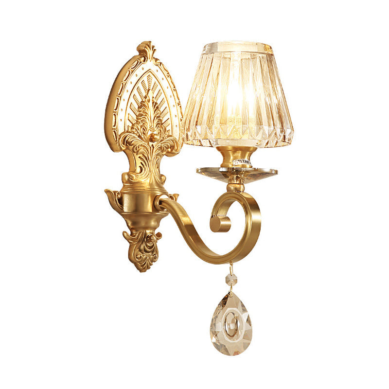 Prismatic Optical Crystal Tapered Wall Sconce Contemporary 1-Light Bedroom Wall Lighting Idea in Gold Clearhalo 'Modern wall lights' 'Modern' 'Wall Lamps & Sconces' 'Wall Lights' Lighting' 1032108