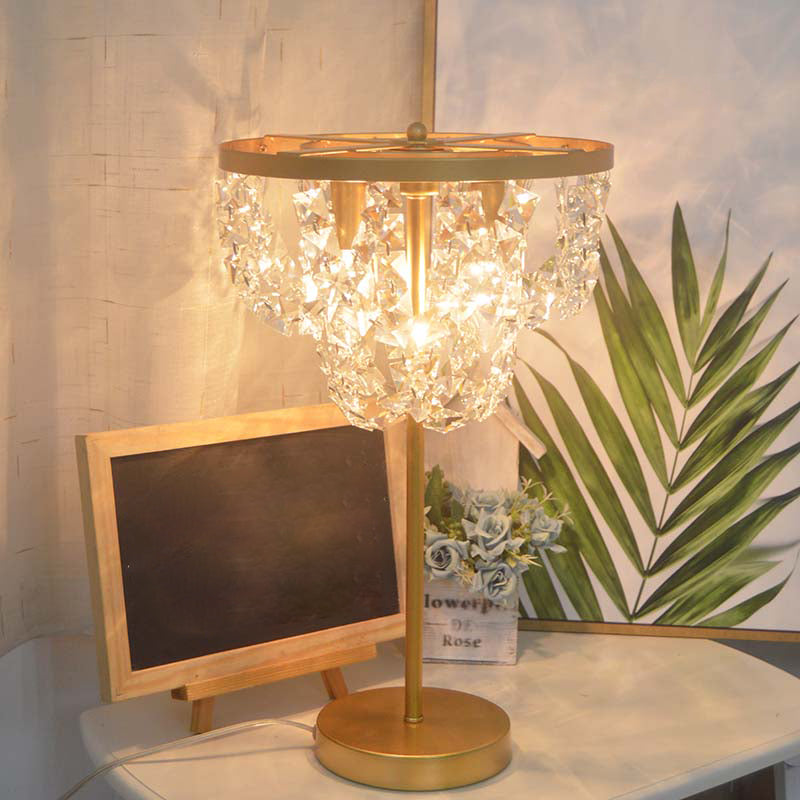 1-Bulb Faceted Glass Table Light Minimalist Gold Living Room Nightstand Lamp with Chain Gold Clearhalo 'Lamps' 'Table Lamps' Lighting' 1032159