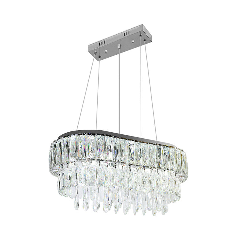 11 Bulbs Crystal Drip Island Pendant Light Contemporary Silver Oval Guest Room Hanging Light Kit Clearhalo 'Ceiling Lights' 'Island Lights' Lighting' 1032169