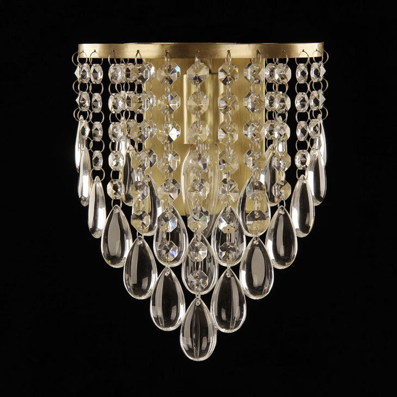 1-Bulb Crystal Raindrop Wall Lighting Idea Simple Brass Cone Living Room Sconce Light Fixture Clearhalo 'Modern wall lights' 'Modern' 'Wall Lamps & Sconces' 'Wall Lights' Lighting' 1034011