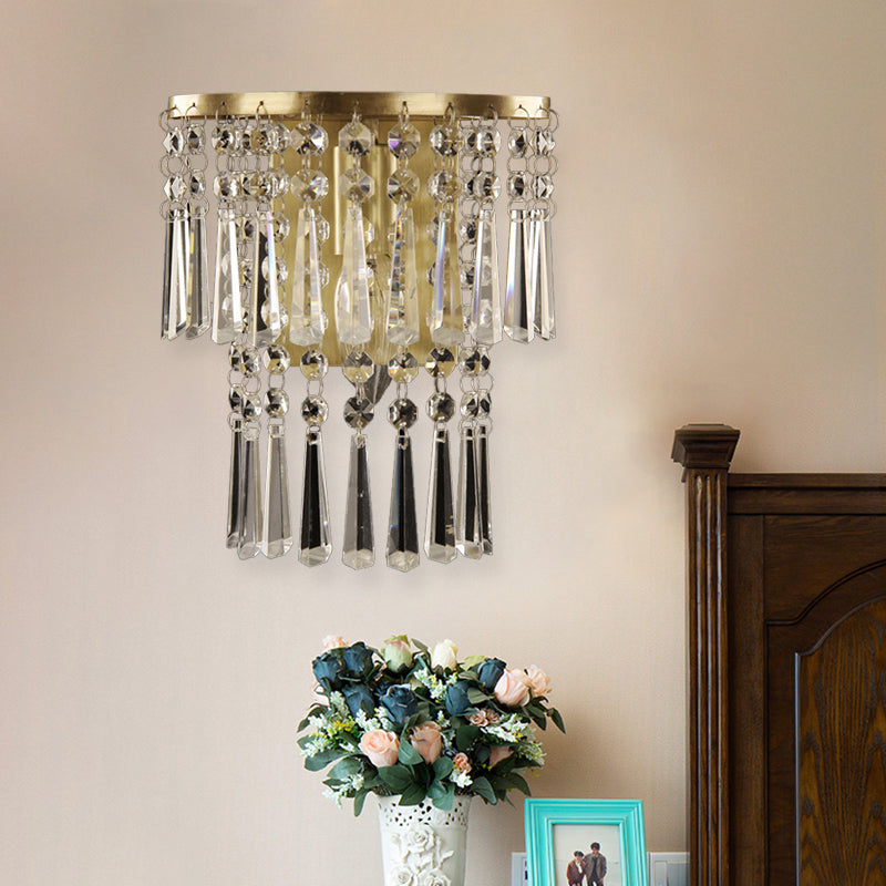 Beveled Glass Crystal Semi Rounded Sconce Modernism 1 Light Corridor Wall Mounted Lamp in Brass Clearhalo 'Modern wall lights' 'Modern' 'Wall Lamps & Sconces' 'Wall Lights' Lighting' 1034026
