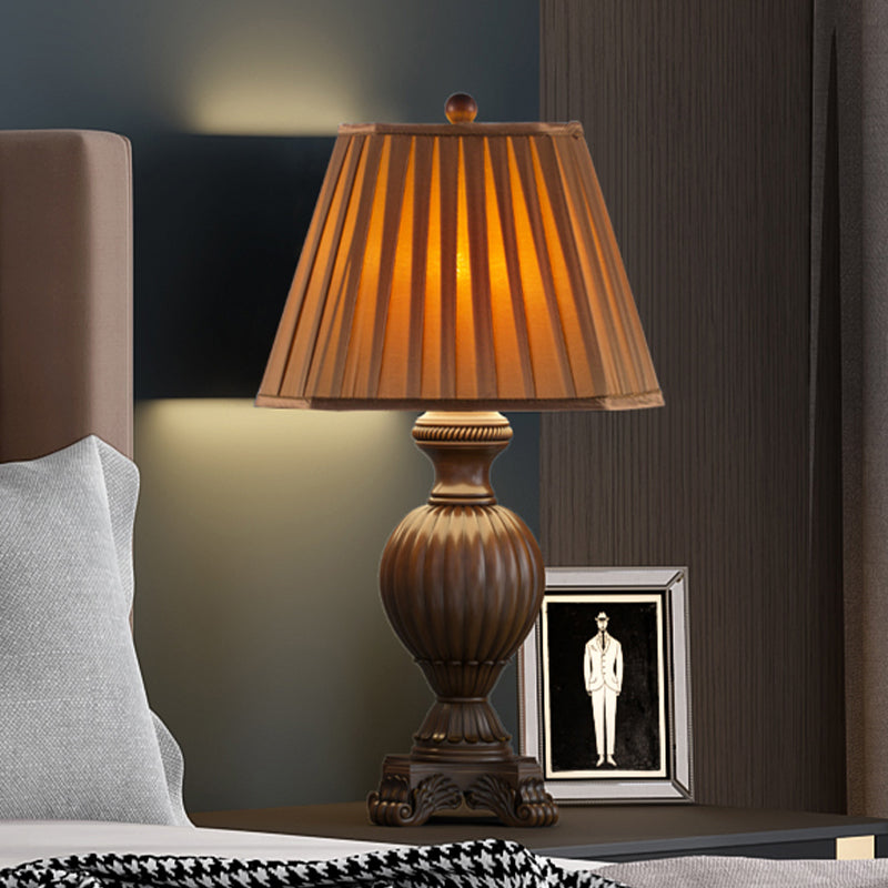 Tapered Dining Room Table Lamp Rural Gathered Fabric 1 Head Brown Night Light, 13"/15" Wide Clearhalo 'Lamps' 'Table Lamps' Lighting' 1034226