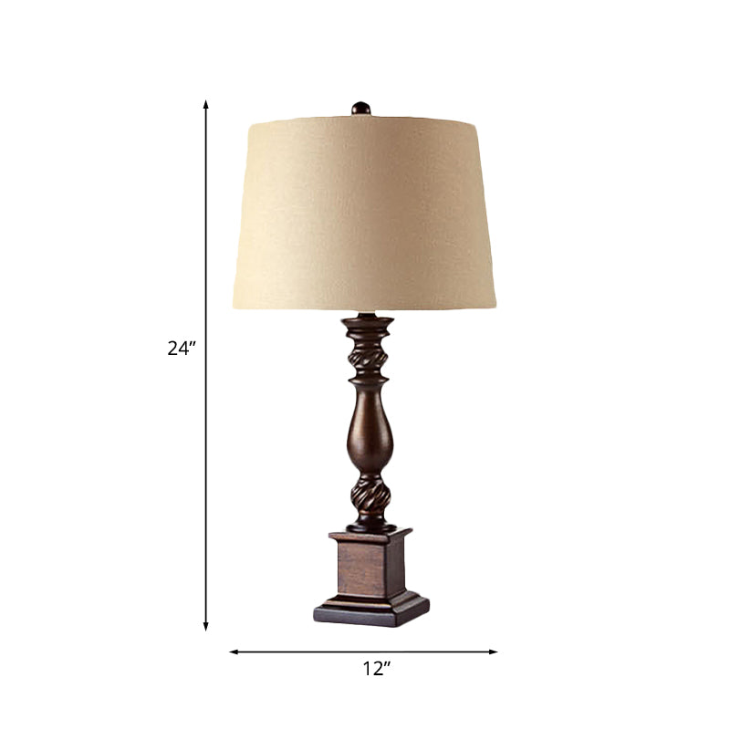 Fabric Drum Shade Night Lamp Rural 1 Bulb Bedside Table Stand Light in Red Brown, 12"/14" Wide Clearhalo 'Lamps' 'Table Lamps' Lighting' 1034233