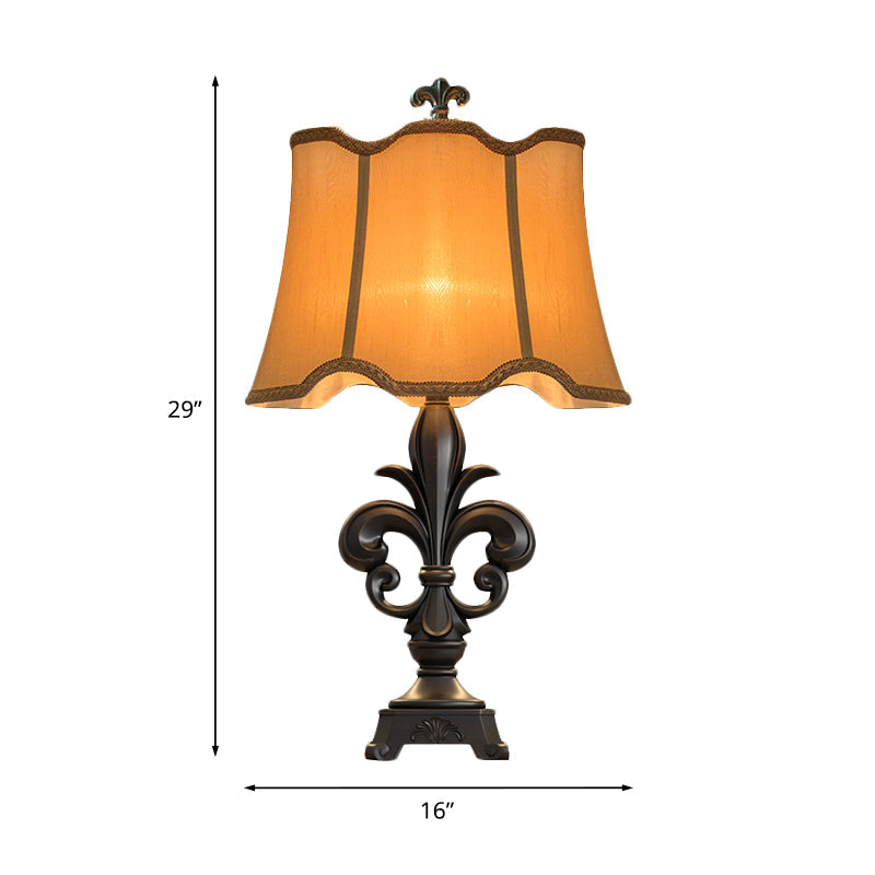 Scalloped-Trim Fabric Table Lighting Countryside 1-Light 12"/16" Wide Bedroom Night Stand Lamp in Beige Clearhalo 'Lamps' 'Table Lamps' Lighting' 1034244