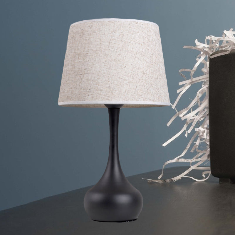 Fabric Brown/White Nightstand Lamp Barrel Shade 1-Light Rural Table Light with Slim Neck Pedestal Clearhalo 'Lamps' 'Table Lamps' Lighting' 1034264