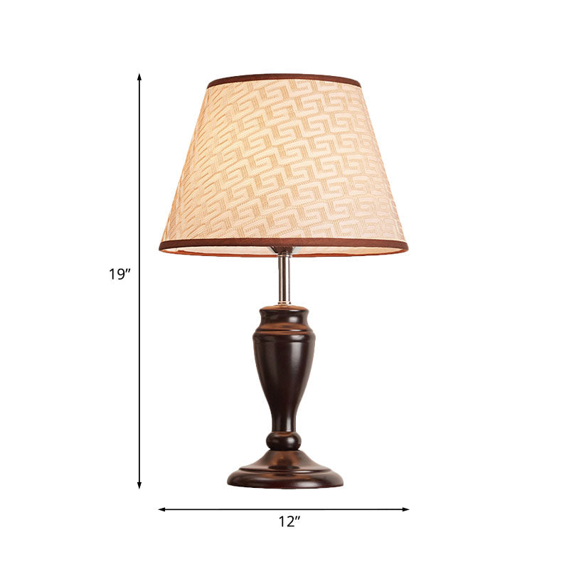 Brown 1 Head Table Light Rural Fabric Tapered Shade Nightstand Lamp with Flower/Slash/Geometric Pattern Clearhalo 'Lamps' 'Table Lamps' Lighting' 1034285